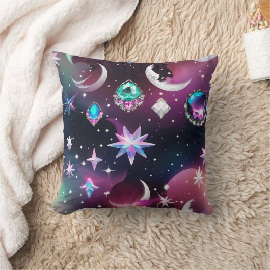 Throw Pillow - Tourmaline Opal Celestial Moon クッション (ブランケット)