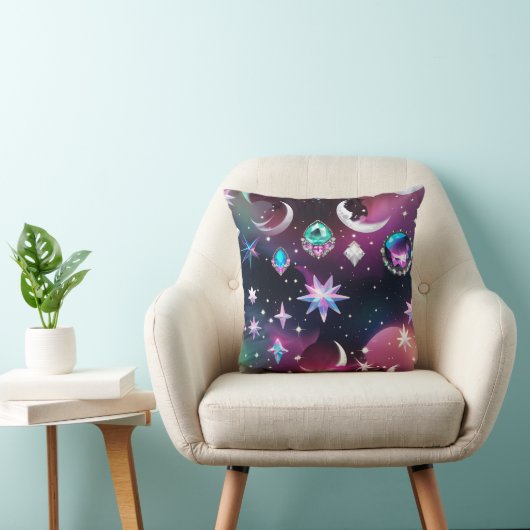 Throw Pillow - Tourmaline Opal Celestial Moon クッション (椅子)