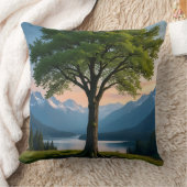 Throw Pillow Tree, Green Land, Sea, Sky & Mountain クッション (ブランケット)
