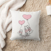 Throw Pillow Valentine's Day Cat Pink Hearts クッション (ブランケット)