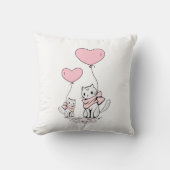 Throw Pillow Valentine's Day Cat Pink Hearts クッション (正面)