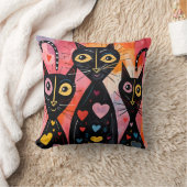 Throw Pillow Valentine's Day Cat Red Hearts クッション (ブランケット)