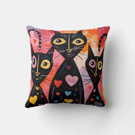 Throw Pillow Valentine's Day Cat Red Hearts クッション (裏面)