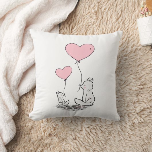 Throw Pillow Valentine's Day Foxy Pink Hearts クッション (ブランケット)