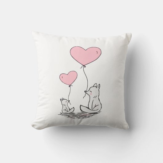 Throw Pillow Valentine's Day Foxy Pink Hearts クッション (正面)