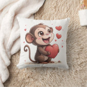 Throw Pillow Valentine's Day Monkey Red Hearts クッション (ブランケット)