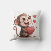 Throw Pillow Valentine's Day Monkey Red Hearts クッション (裏面)