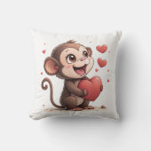 Throw Pillow Valentine's Day Monkey Red Hearts クッション (正面)