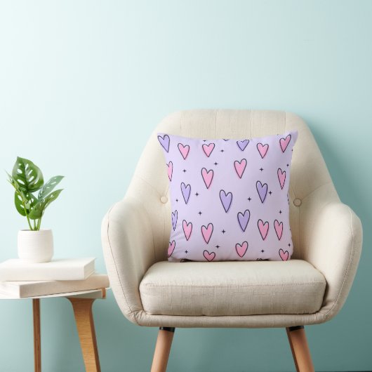 Throw Pillow Valentine's Day Pink Purple Hearts クッション (椅子)