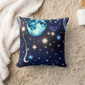 Throw Pillow - Velvet Navy Celestial Moon クッション (ブランケット)
