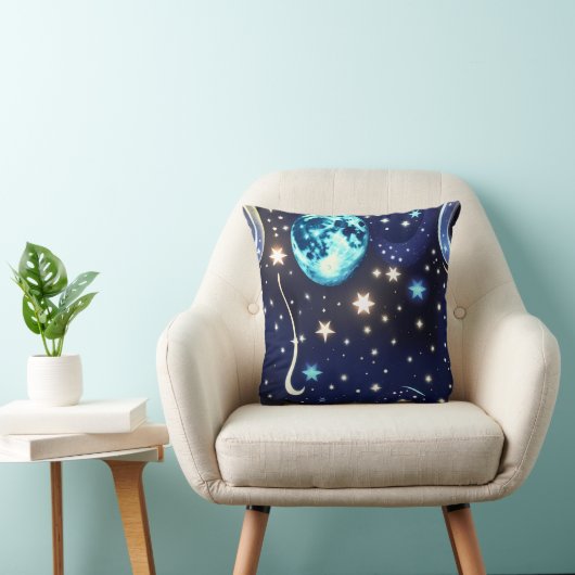 Throw Pillow - Velvet Navy Celestial Moon クッション (椅子)