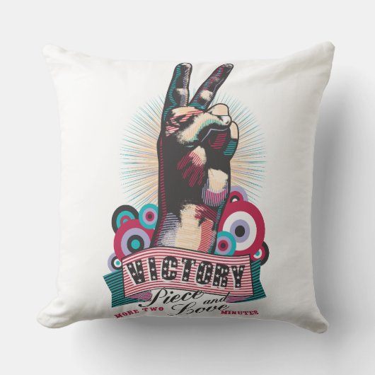 Throw Pillow – Victory Peace & Love Pop-Art Design クッション (正面)