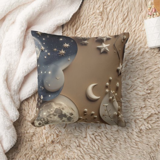 Throw Pillow - Warm Beige Celestial Moon クッション (ブランケット)