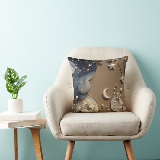 Throw Pillow - Warm Beige Celestial Moon クッション (椅子)