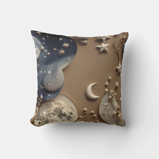 Throw Pillow - Warm Beige Celestial Moon クッション (正面)
