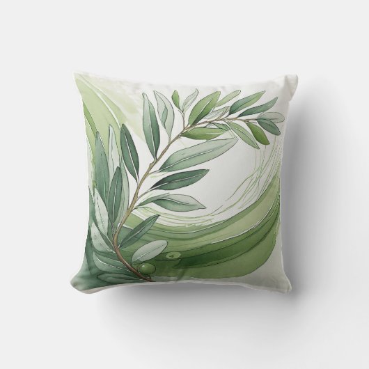 Throw Pillow | Watercolor Olive Branch I アウトドアクッション (正面)