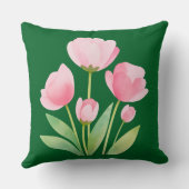 Throw Pillow Watercolor Spring Flowers on Green クッション (裏面)