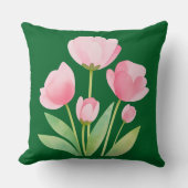 Throw Pillow Watercolor Spring Flowers on Green クッション (正面)