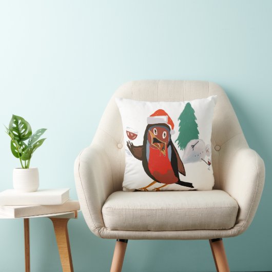 Throw pillow with Christmas Cheers Robin design クッション (椅子)