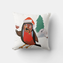 Throw pillow with Christmas Cheers Robin design クッション