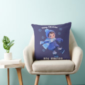 Throw Pillow with Cute Little Cartoon Skating Girl クッション (椅子)