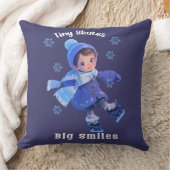 Throw Pillow with Cute Little Cartoon Skating Girl クッション (ブランケット)