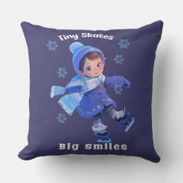 Throw Pillow with Cute Little Cartoon Skating Girl クッション