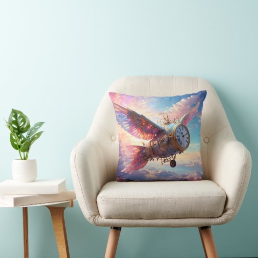 Throw pillow with fantastical wing with clock face クッション (椅子)