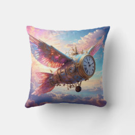 Throw pillow with fantastical wing with clock face クッション