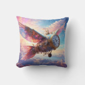 Throw pillow with fantastical wing with clock face クッション (正面)