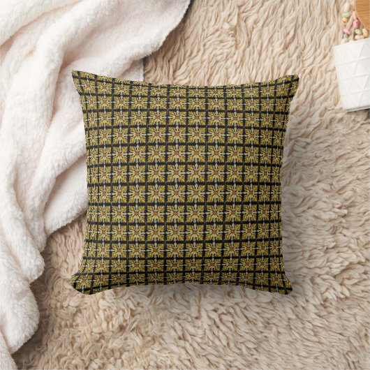 Throw pillow with gold leaves pattern クッション (ブランケット)