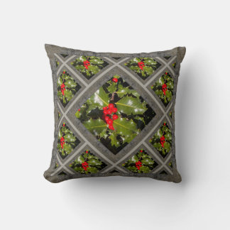 Throw Pillow with Holiday Holly クッション