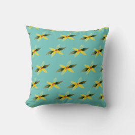 Throw pillow with olive blossom on teal background クッション