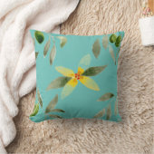 Throw pillow with olive design on light teal クッション (ブランケット)