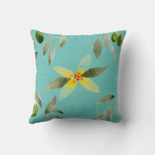 Throw pillow with olive design on light teal クッション (裏面)