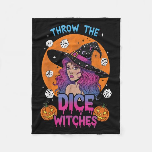 Throw The Dice Witches Bunco Party Funny Halloween フリースブランケット (正面)