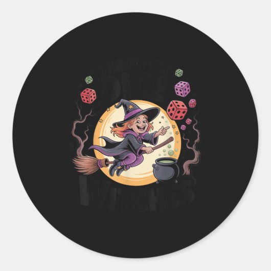 Throw The Dice Witches Halloween Bunco Dice Game D ラウンドシール (正面)