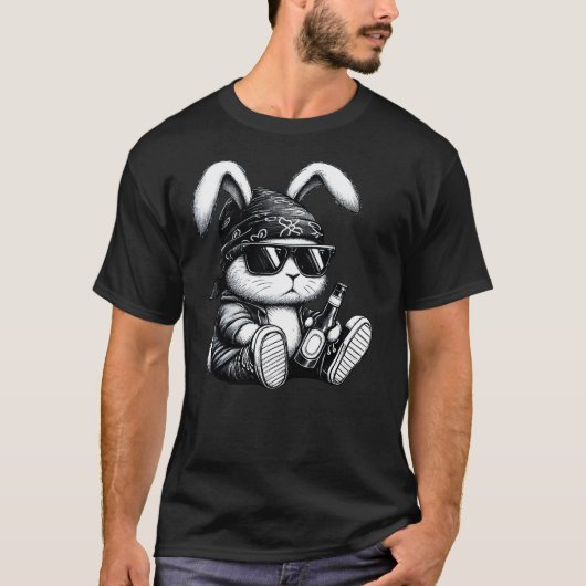 Thug Bunny With Beer Bunny Rabbit Gangster Rabbit  Tシャツ (正面)