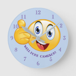 Thumbs パーソナライズされた Up Well Done絵文字 ラウンド壁時計