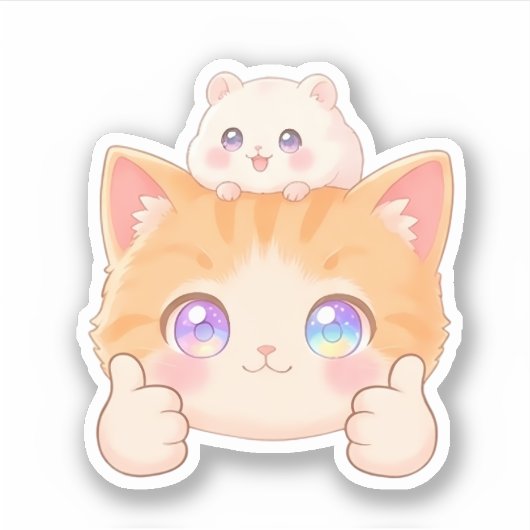 Thumbs Up Kitten & Hamster Sticker シール (正面)