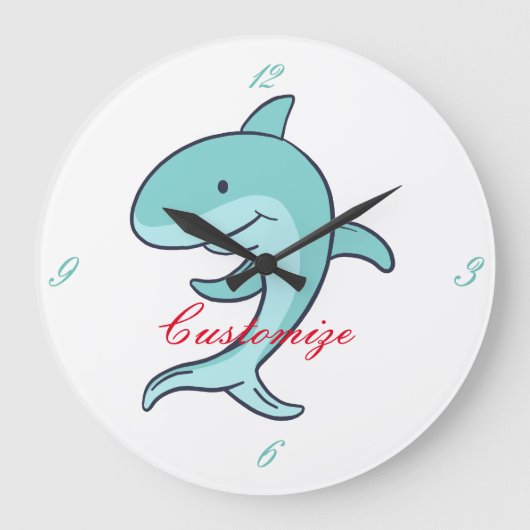 Thunder_Coveを跳躍させている青いイルカ ラージ壁時計 (正面)