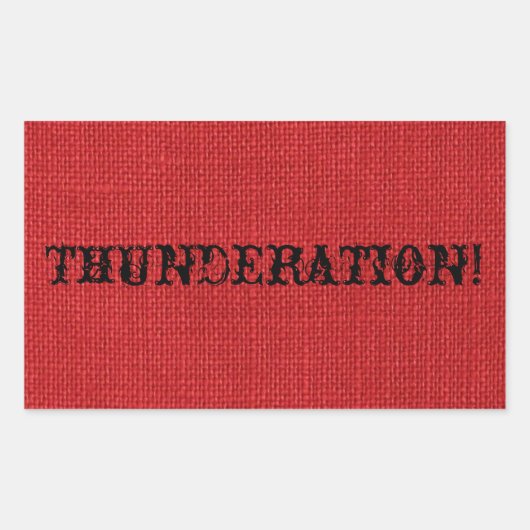 THUNDERATION!レッドファンシーリネン写真の黒い文字 長方形シール (正面)