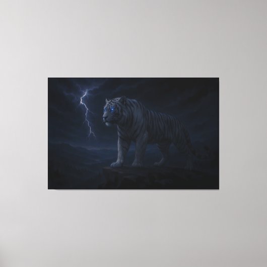 Thunderstorm Blue-Eye White Tiger – Fantasy Art キャンバスプリント (正面)