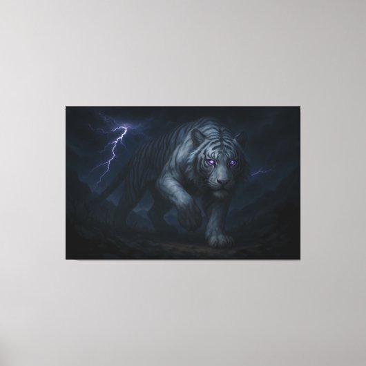 Thunderstorm King White Tiger – Fantasy Art キャンバスプリント (正面)