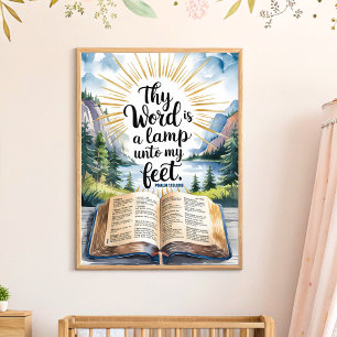 Thy Word is a Lamp Christian子供部屋ウォールアート ポスター