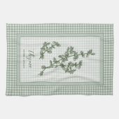 Thyme Herb Kitchen Towel – Green Gingham Border キッチンタオル (横)