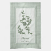 Thyme Herb Kitchen Towel – Green Gingham Border キッチンタオル (縦)
