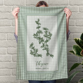 Thyme Herb Kitchen Towel – Green Gingham Border キッチンタオル