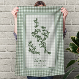 Thyme Herb Kitchen Towel – Green Gingham Border キッチンタオル