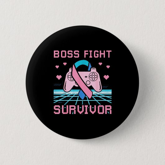 Thyroid Cancer Awareness Boss Fight Survivor Gamer 缶バッジ (正面)